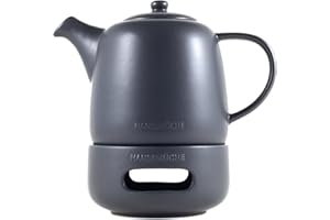 Hanseküche Teekanne mit Stövchen – Hochwertiger Teezubereiter mit Siebeinsatz herausnehmbar aus 304 Edelstahl – Design Teegefäß für Tee und Teebeutel Isolierkanne Teekocher, schwarz,Sieb Tea Pot