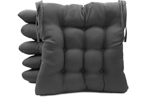 Meishida Pack de 6 Cojines para Sillas de Exterior e Interior Reversibles 40 x 40 x 7 cm, con Correas de Sujeción (Gris)