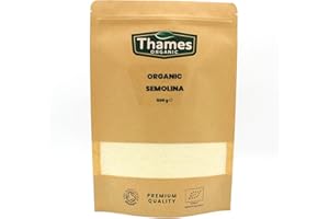 Organic Semolina - No Additives, No Preservatives, Certified Organic, Raw, Vegan, GMO Free - Perfect for Baking and Cooking - High Protein - Thames Organic 500g