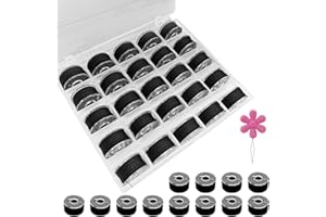 OTAIVE 25Pcs Thread Spools Sewing Machine Bobbin Threads Black and White Pre-Wound Bobbins Sewing Machine Accessories (Black)