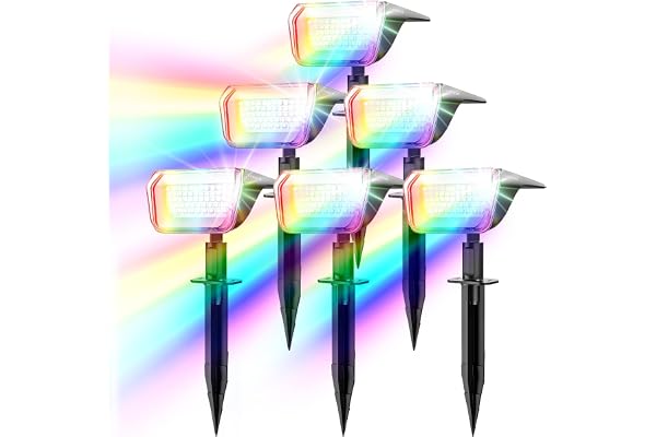 Linkind RGB Spot Solaire Exterieur - Lumière RVB et Blanche avec 10 Modes, 2 en 1, IP67 pour Noël, les Arbres, Jardin, Cour, Lot de 6