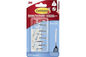 Command Clear Wire Hanger Hook, Value Pack of 9 Hooks and 12 Adhesive Strips, Transparent - Damage Free Hanging - Holds up to 225 gm