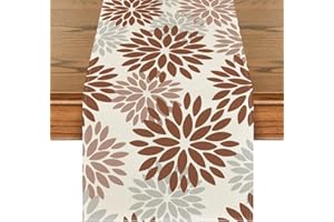 Artoid Mode Camino de mesa con diseño de flores de color marrón, dalias de otoño, de temporada, cocina, decoración de interior, vacaciones, fiesta, decoración, 40 x 140 cm