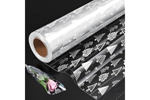 OTMVICOR Rouleau de cellophane transparent imprimé avec arbre, rouleau de cellophane pour paniers, anniversaire, fête des mères, biscuits, cadeaux de Pâques - 80 cm