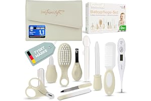 TPFFamily Babyvårdset Nyfödd (Kräm) – 11-delat Newborn Baby Set med högkvalitativ babysax för naglar, febertermometer, borste och mer – Perfekt som första utrustning för nyfödda