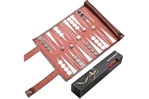 Reise Backgammon,Back Gammon Spiel aus massivem Holz - Klassisches Brettspiel für Familien,Reisen und Strategie-Liebhaber,Tragbar und langlebig (Braun)
