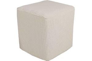AQIGR Funda Otomana Puff Cuadrada Elástica Funda de Reposapiés de Sofá 50x50/60x60/80x80 Funda para Taburete Extraíble Moderno Protector de Puff con Parte Inferior Elástica(Beige,40x40x40cm)