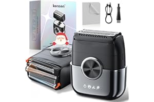 Foil Shaver, Kensen Upgraded 4 Floating Blades, Waterproof Close Shave Electric Shaver, Cordless 120 Mins Shaving Time Mini Men's Electric Foil Shavers, Travel Electric Razor for Men Rechargeable