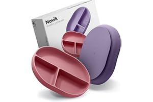 Navik | Set piatti bambini in silicone | piatto svezzamento con ventosa per bambini | set pappa svezzamento | rosa e viola