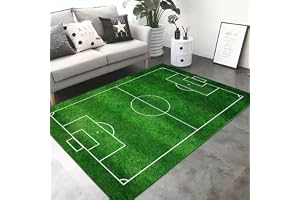 PEIHUODAN Tecknad fotboll mjuk bekväm flanell svampmatta barnrum sovrum matta sängfilt heminredning grön fotboll fält spelmattor för pojke tonåring sovrum, 140 x 200 cm, färg 5