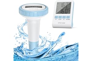 TIPTOP HOME Termómetro de piscina inalámbrico para piscina, termómetro flotante IP67, resistente al agua con temperatura interior, control de humedad para piscinas, bañeras, piscinas de peces, Teic