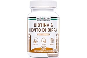 Lievito di Birra - Alto Dosaggio : 1640mg - Arricchito di Biotina Vitamine e Minerali - Integratore crescita capelli e Bellezza pelle e unghie - 120 Capsule : 1 mese - MIRONLAB
