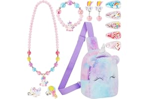 VGMANNTA Set Gioielli Unicorno per Bambina - Bracciale, Orecchini, Anelli, Collana, Accessori per Capelli, Mollette - Regalo 4-8 Anni