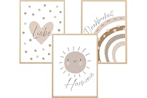 Mutzauber 3er Set Poster Kinderzimmer A4 | Bilder Kinderzimmer | Deko Babyzimmer Jungen Mädchen | Bilder Bär Tiere Bilder Wandposter Kinderzimmer ohne Rahmen (3, Braun, A4)