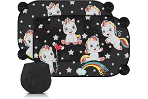 CIRULLI Set di 2 tendine parasole auto bambini con protezione UV, dimensioni 52 * 31cm,Pellicola elettrostatica,tendina parasole auto per la maggior parte delle auto,Motivo casuale elefante/unicorno