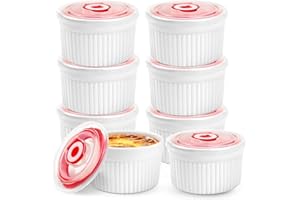 WPPQWP Lot de 4 bols à crème brulee en céramique, diamètre : 9 cm, 220 ml, avec couvercle, passent au four, à pudding, à dessert, mini plats à gratin blancs, pour la cuisson de la cuisine (blanc