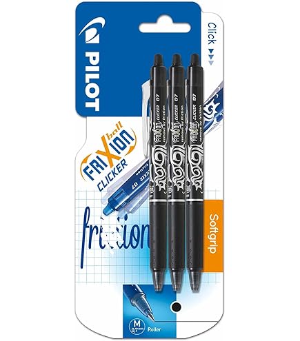 Pilot Frixion FR7 Lot De 5 Stylos Roller Effaçables Heat/Friction Pointe Moyenne 0,7 Mm Noir
