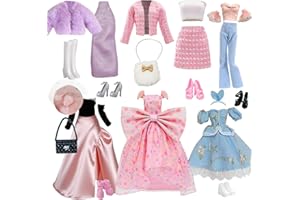 SUMTOCO 20 pcs Vêtements et Accessoires de Poupée pour Poupée 11,5 ", Inclure Robes de Soirée, Jupes, Costumes de Mode, Pantalons, Chapeaux, Chaussures, Sacs, Accessoires pour Cheveux, Cadeaux Fille