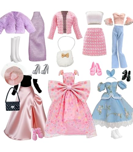 Set Di 19 Vestiti Per Bambole 29 Cm (Compatibili Barbie) - Abiti, Scarpe E Accessori Moda, Vestito Da Sera E Casual