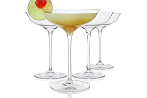 SIPOUR Juego de 4 Copas de Cóctel tipo Coupe Tallo (24 cl) – Elegantes Copas Coupe Martini – Copas de Cava Grandes para Fiestas – Cristal Sin Plomo Soplado a Mano