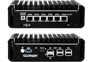‎GLOVARY Glovary Firewall Mini PC Quad Core N100, DDR5 8GB RAM 256GB NVMe SSD, 6 x 2.5GbE i226V LAN Fanless Computer Hardware, Micro Router Appliance, AES-NI, OPNsense, TypeC Port, TF Card Slot