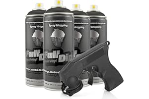 AutoFullCar - Pack Llantas Vinilo Líquido Full Dip - 4 Sprays Negro Mate 400 ml. Unidad - Adaptador de Spray de Regalo