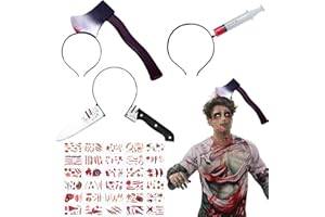 QIMMU Halloween Horror Haarreif,Halloween Messer im Kopf,Halloween Axt im Kopf,Halloween Kostüm,Horror Accessoire,Realistische Axt,Messer,Nadel für Karneval,Masquerade,Cosplay mit 30 Halloween Aufkleber