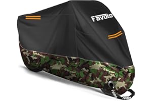 Favoto Telo Coprimoto 210D Teli per Moto Scooter Impermeabile Resistente ad Acqua/Polvere/Pioggia/Vento/Foglie, Copertura Motociclo (Nero Camuffare, 265x105x125cm)