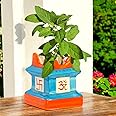 ecofynd 5 inches Tulsi Ceramic Plant Pots, Flower Pot with Drainage Hole, Decorative Modern Indoor Planters, Home Garden Decor for Living Room Bedroom Interior (Sky Blue,CPOT016)