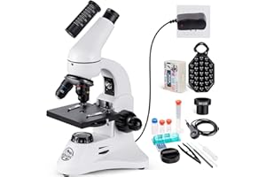 BEBANG 100X-2000X Compound Monokular Mikroskop, Ganzmetall Optische Glaslinsen, Weitwinkelokular 25X Okular Grobe und Feine Fokussierung für Kinder Erwachsene Anfänger