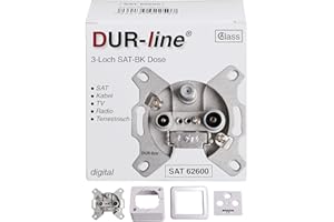 DUR-line Gniazdo antenowe 3-otworowe SAT | telewizja kablowa | DVB-T | Radio | Unicable nadaje się do montażu natynkowego i podtynkowego (puszka końcowa, nadaje się do użytku cyfrowego)