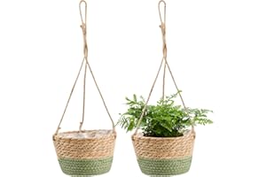dentedeleao Maceta Colgante de Hierba Marina - Juego de 2 - Macetero de Flores Boho de 20 cm - Maceta Tejida a Mano para Exteriores - Cesto Colgante Natural