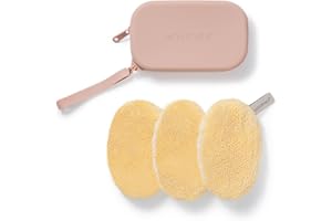 ‎WASCHIES Waschies 4-tlg. „Travel Set Small“ Geschenkset für Frauen – kleine Kosmetiktasche in Nude mit Abschminkpads in Pastellgelb – waschbar, wiederverwendbar & nachhaltig - geeignet für alle Hauttypen