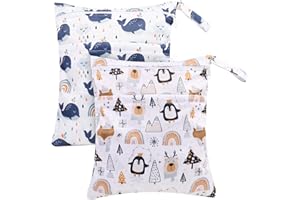 HEYU-LOTUS 2 Packs Wet Bag Waterproof Wet Dry Bags,Baby Wet Bag with Double Zipper Pockets Wet Bags for Swimming Baby Items(Blue+Orange)