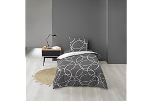 douceur d'intérieur, Parure de Lit 2 Pièces (140 x 200 cm) Elton Gris, Microfibre Imprimée