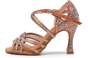 AOQUNFS Zapatos de Baile Latino Mujer con Brillantes Tacones Profesional Salsa Tango Bachata Fiesta Sandalias de Baile de Salón,L357