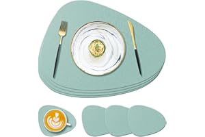 YUNJUER Silicone Placemats and Washable Coasters Set, Heat-Resistant 450 °F, Non-slip Wipeable Waterproof Table Mats for Dining Table, Restaurant, Indoor Kitchen, Outdoor, 8 Pieces, Light Green