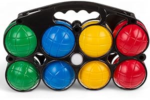 MIJOMA Familienfreundliches Boccia Spiel-Set - 8 Kunststoffkugeln in Leuchtfarben, Ø7cm, inkl. Tragekorb u. Zielkugel für Strand, Garten & Freizeit