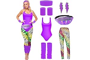 HIQE-FL Accesorios de Disfraz de Los Años 80,Diadema de Neón 80S con diadema, muñequeras, aretes, traje de baño,Juego de Disfraces de los Años 80,para Fiestas Temáticas Photocall