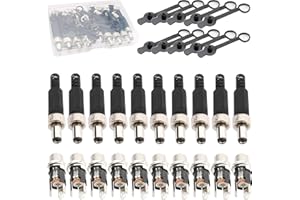 RUNCCI-YUN 10Pack 5.5mm x 2.5mm Macho DC Power Plug Solder Power Jack Adapter,Hembra DC Panel Socket Mount Adapter Solder+ 10Pack Tapas Protectoras de Goma, para Audio/Video/Teléfono/CCTV