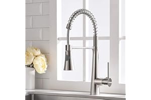 TIMACO - Rubinetto da cucina con molla a spirale, rubinetto e doccetta estraibile, orientabile a 360°, in nichel spazzolato, miscelatore monoleva e spray pull-down, miscelatore ad alta pressione