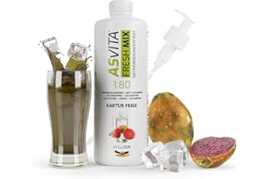 ‎ASVITA AsVita Getränkekonzentrat Fresh Mix 1:80-1L Flasche inkl. Dosierpumpe - Getränke Sirup zuckerfrei - 26 leckere Geschmacksrichtungen (Kaktus-Feige)