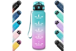 HoneyHolly Gourde 500ML, Étanche & Réutilisable, Gourde Sport, Motivation avec Marqueur, Anti-fuite Bouteille, Bouteille d'eau, Gourdes pour Gym, Enfant, Adulte, École, Bureau, Yoga, Camping