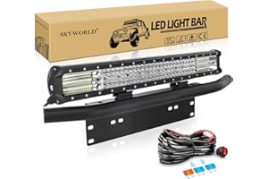 SKYWORLD 59cm 570W LED Light Barre Rampe 12V, Longue Portee Barre d'éclairage LED avec Support de Plaque d'immatriculation Noire et Faisceau de câblage pour 4x4 Off Road Camion Véhicule Voiture