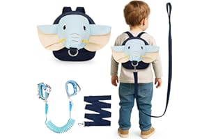 Funsland Enfant Securite Laisse Sac: 3 en 1 Harnais sécurité ajustable éléphant avec sac laisse anti-perte poignet clé et serrure pour enfants 1-3 ans sorties et voyages(Bleu)