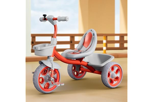 StarAndDaisy Cycle for Kids 3 to 5 Years, Tricycles for Kids, Baby Cycle with Seat Belt, Bell, 360 Rotating Handlebar, Dual Storage Basket, Toy with Pedals (Red)