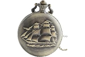 Infinite U Voilier Antique/Navires de Guerre/Bateau de Pirate Grand Montre de Poche Quartz Chiffres Arabes