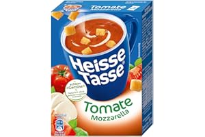 ERASCO HEISSE TASSE Heisse Tasse Tomate-Mozzarella mit Knusper-Croûtons 12er Pack (12 x 450ml), In nur 2 Minuten fertig – Der perfekte Suppen-Snack