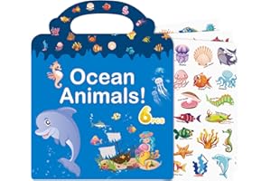 MEAFENG 214 szt. zwierzęta oceaniczne wielokrotnego użytku naklejki dla dzieci w wieku 2-4 lat, 6 arkuszy naklejek wielokrotnego użytku dla małych dzieci w wieku 1-3 lat, urocze wodoodporne naklejki dla