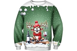 NAFING Pull De Noël Homme Le Père Noël Imprimé Pull Moche Noël Décontracté Pull en Tricot pour Noël Doux Sweater Col Rond Pull Chaud Sweats Manches Longues Pullover